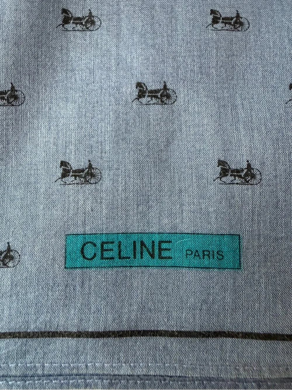Celine Paris periwinkle blue purple all-over iconic carriage micro print scarf